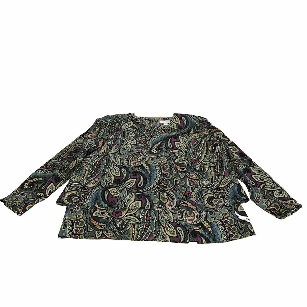 J JILL SP Small Petite Gauzy Paisley Layered Tiered Long Sleeve Top Blouse Shirt